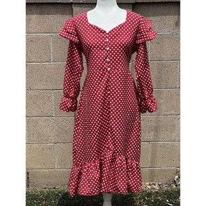 NWT Vintage Retro Style  Midi Dress Red Polka Dots Tie Back  FIts SML